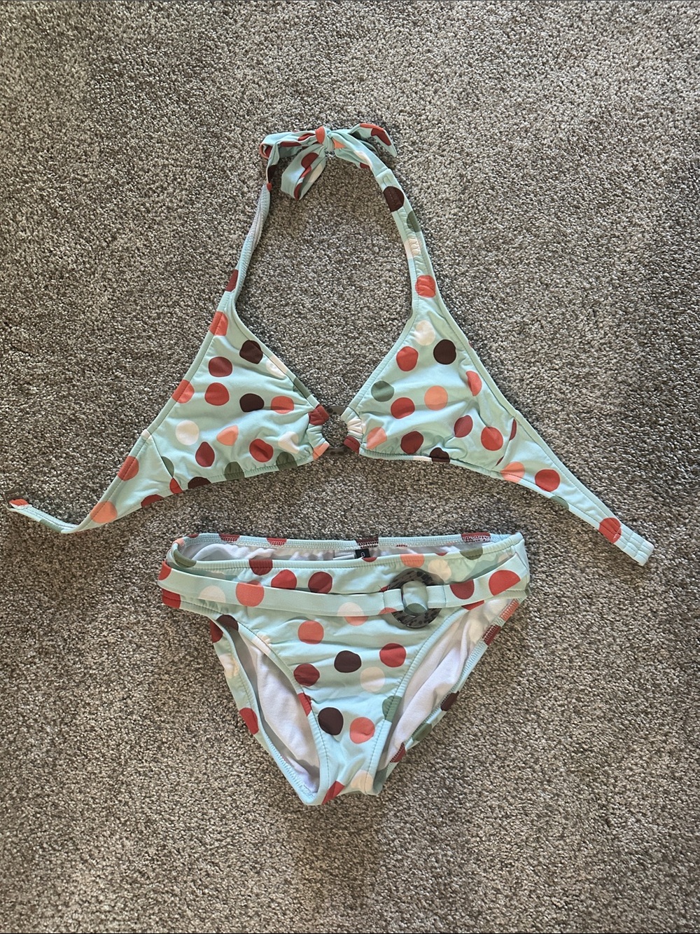 Leiloni Aqua Blue Bikini Top and  Bottoms with Multi Color Polka Accents
